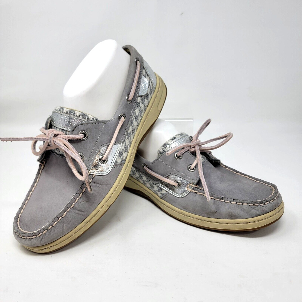 Sperry Top-Sider Womens 7.5M Boat Shoes Houndstooth Lace Up Moc Toe Leather